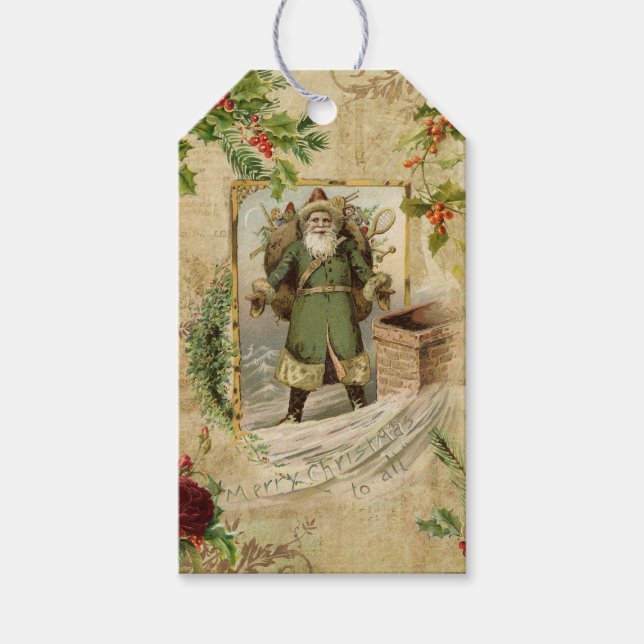 Étiquettes-cadeau Père victorien Noël Ephémère florale (Devant)