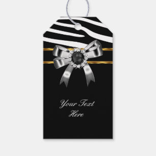 Étiquettes-cadeau Perle noire blanche or Zèbre