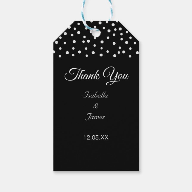 Étiquettes-cadeau Perles chic sur Mariage de Merci noir (Devant)