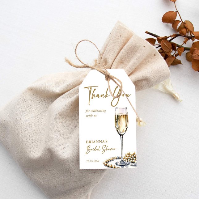 Étiquettes-cadeau Perles et de la douche de mariée de prospect éléga (Pearls and prosecco bridal shower elegant thank you favor gift tags pearls themed favors  tags)