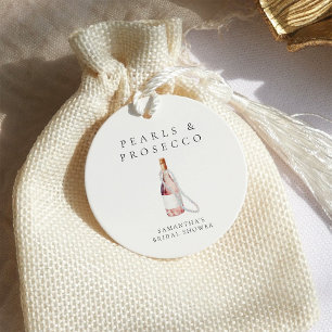 Étiquettes Cadeau Perles et Prosecco Élégante Fête de Mariage