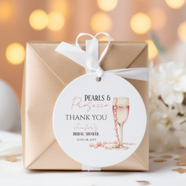 Étiquettes Cadeau Perles & Prosecco Rose Pâle Cadeau de Mariage (Créateur téléchargé)