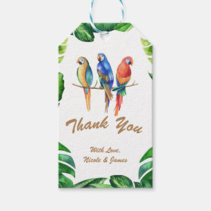 Étiquettes-cadeau Perroquets tropicaux Oiseaux et Feuilles Fête d'an