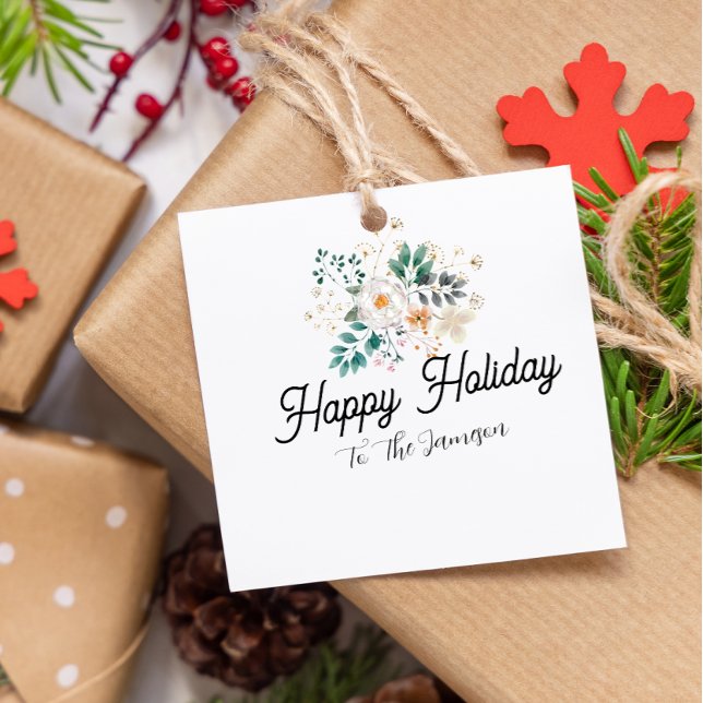 Étiquettes Cadeau personalized happy holiday green flower christmas (Créateur téléchargé)