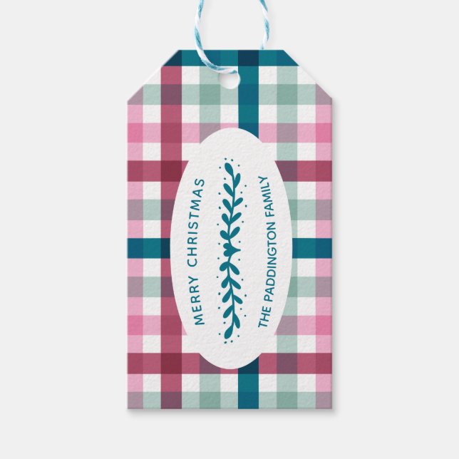 Étiquettes-cadeau Personalized Modern Gingham Christmas Pattern Gift (Devant)