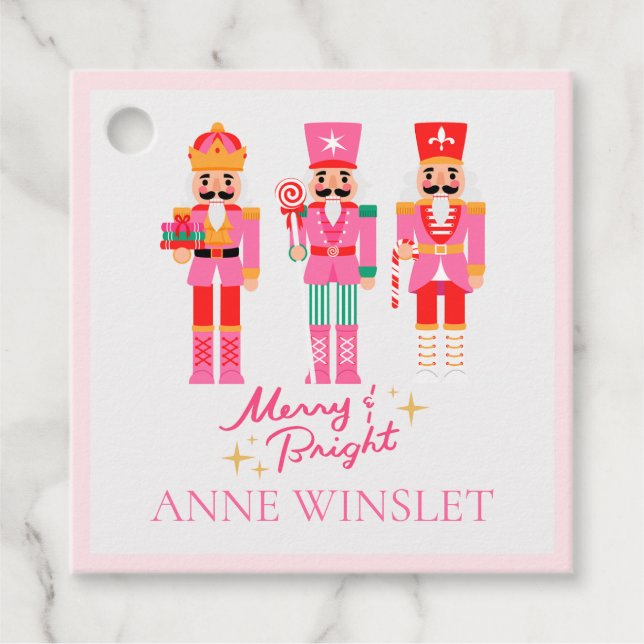 Étiquettes Cadeau Personalized Pink Merry and Bright Nutcracker Squa (Devant)
