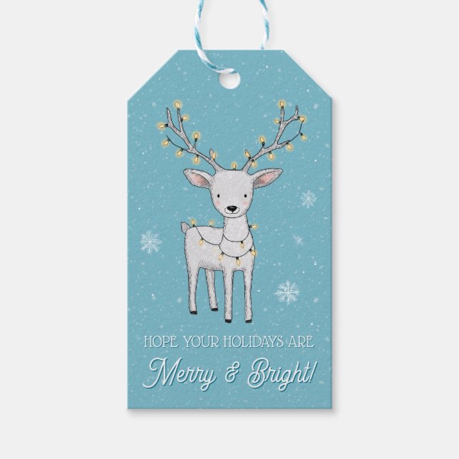 Étiquettes-cadeau Personalized Reindeer Merry Bright Christmas (Devant)