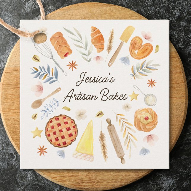 Étiquettes Cadeau Personalized Watercolor Pastry Baking Bakery (Close up)