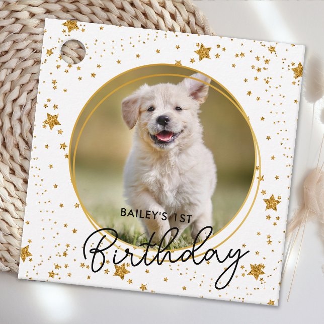 Étiquettes Cadeau Personnalisé Animal Photo Gold Parties scintillant (Créateur téléchargé)
