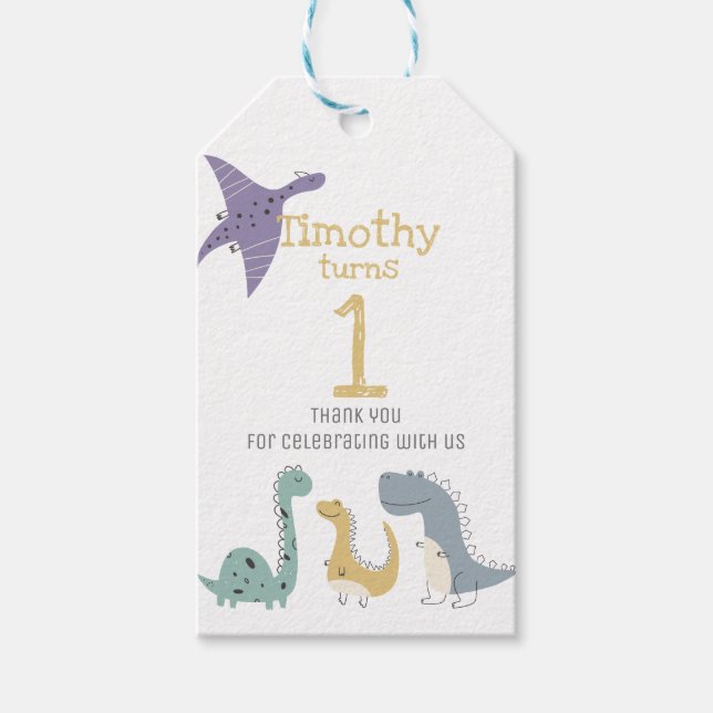 Étiquettes-cadeau Personnalisé Cute Pastel Dinosaures Anniversaire (Devant)
