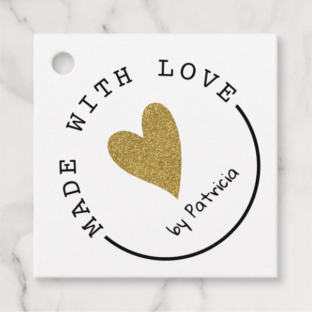 Étiquettes Cadeau Personnalisé Fabriqué Avec Love Heart Parties scin (Devant)