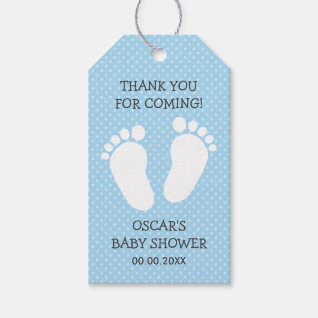 Étiquettes-cadeau Personnalisé garçons baby shower merci empreintes  (Devant)