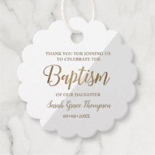 Étiquettes Cadeau Personnalisé Grey Baby girl baptisé merci
