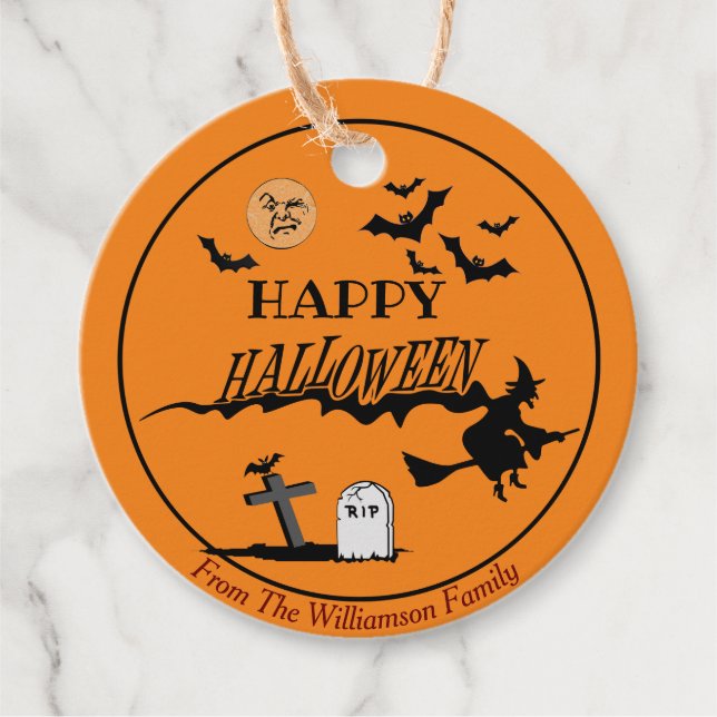 Étiquettes Cadeau Personnalisé Halloween Nom Chauve-souris Cadeau Éf (Devant)