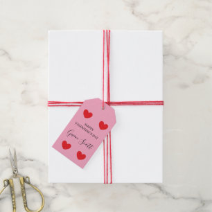 Étiquettes-cadeau Personnalisé Happy Valentine's rouge coeur rose