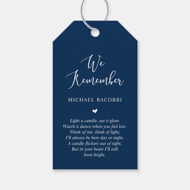 Étiquettes-cadeau Personnalisé Moderne, Bleu Marine, Favoris funérai (Devant)