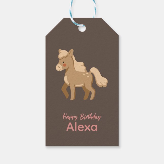 Étiquettes-cadeau Personnalisé Monogramme Pony Horse Girl (Devant)
