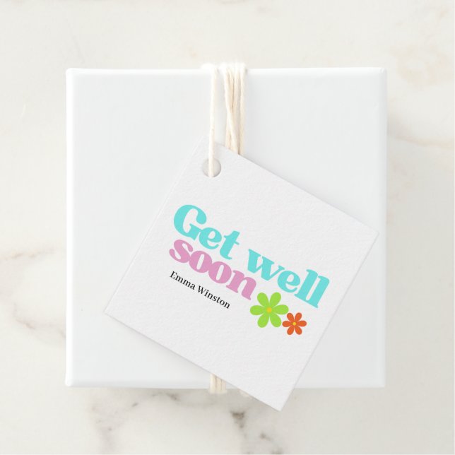 Étiquettes Cadeau Personnalisé obtenir bien vite message floral blan (En situation)