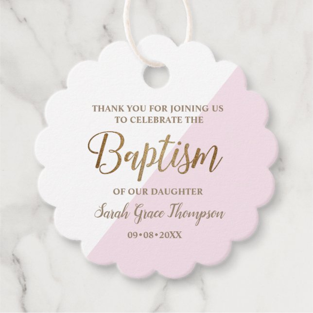 Étiquettes Cadeau Personnalisé Pink Baby girl baptisé merci (Devant)