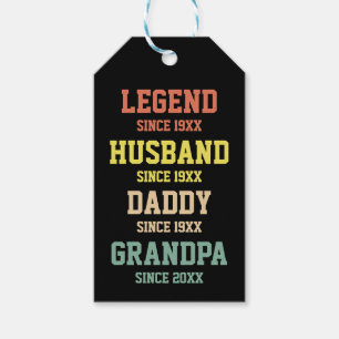 Étiquettes-cadeau Personnalisé Retro Legend Mari Daddy Grand-père
