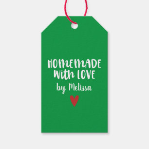 Étiquettes-cadeau Personnalisé Vert Fait Maison Avec Amour Coeur