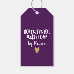 Étiquettes-cadeau Personnalisé Violet Fait Maison Avec Amour Coeur