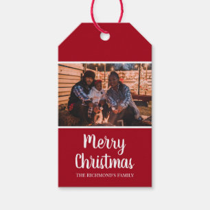 Étiquettes-cadeau Personnalisé votre photo en cadre rouge Noël
