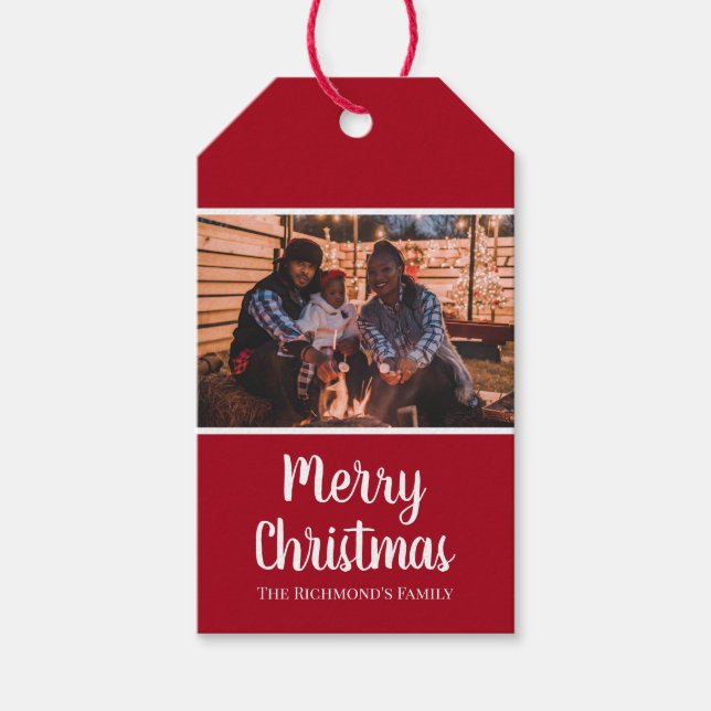 Étiquettes-cadeau Personnalisé votre photo en cadre rouge Noël (Devant)