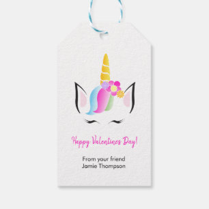Étiquettes-cadeau Personnalisée Cute Unicorn Happy Valentine's