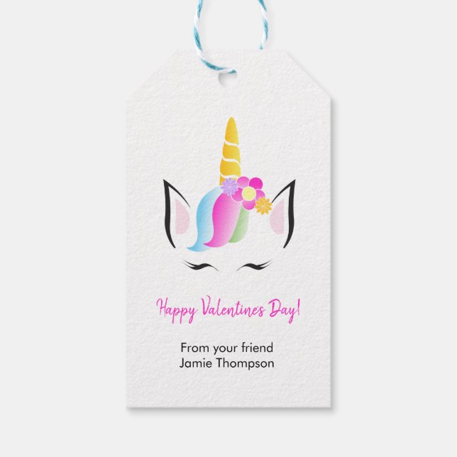 Étiquettes-cadeau Personnalisée Cute Unicorn Happy Valentine's (Dos)