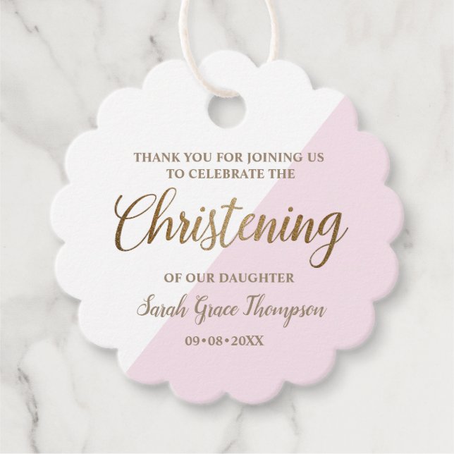 Étiquettes Cadeau Personnalisée Pink Baby girl Christening Merci (Devant)