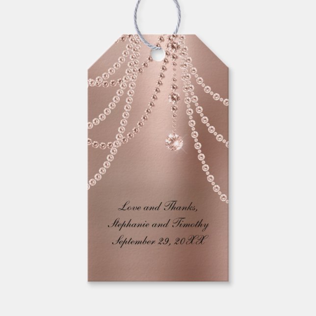 Étiquettes-cadeau Personnalisez le Mariage Rose Gold Pearls Diamond  (Devant)