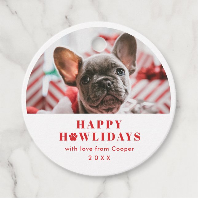 Étiquettes Cadeau Pet Chien Pâtes de Noël Pun de Fêtes Howlidays Cad (Devant)