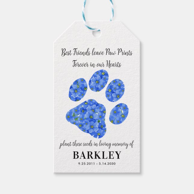 Étiquettes-cadeau Pet Memorial Seed Packet Empreinte de patte Oublie (Devant)