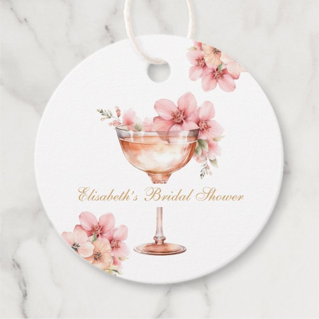 Étiquettes Cadeau Pétales d'or rose et cocktail Prosecco (Devant)
