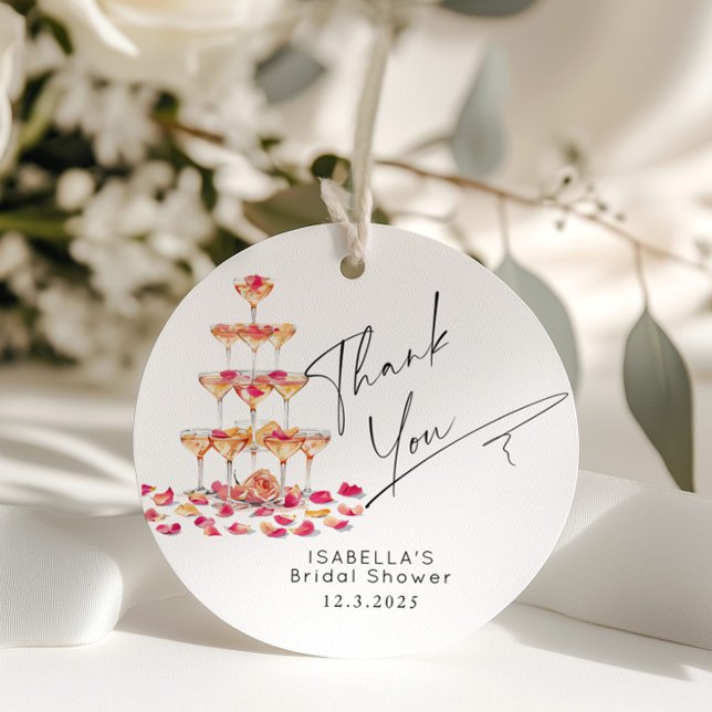 Étiquettes Cadeau Pétales et Prosecco Rose vif Mariage Remerciements (Créateur téléchargé)