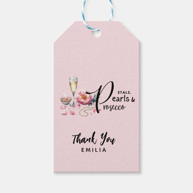 Étiquettes-cadeau Petals Pearls Prosecco préfère la Fête des mariées (Devant)