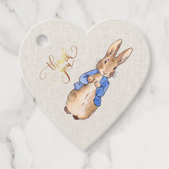 Étiquettes Cadeau Peter le lapin lin beige Texture Arrière - plan (Devant)