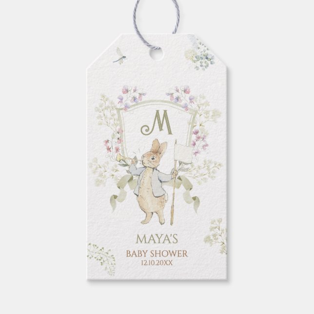 Étiquettes-cadeau Peter le Lapin Monogramme Fête de Naissance Garçon (Devant)
