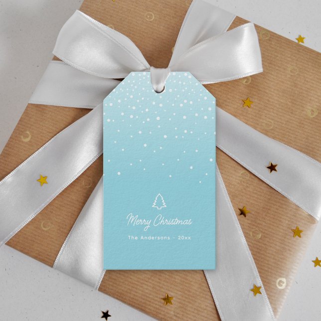 Étiquettes-cadeau Petit arbre de Noël Pastel Bleu neige (Créateur téléchargé)