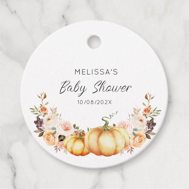 Étiquettes Cadeau petit baby shower citrouille (Devant)