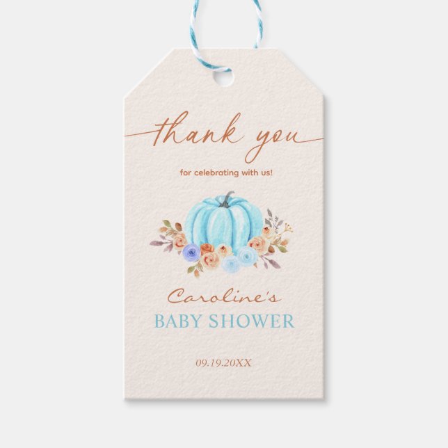 Étiquettes-cadeau Petit Baby shower Citrouille Blue Boy (Devant)