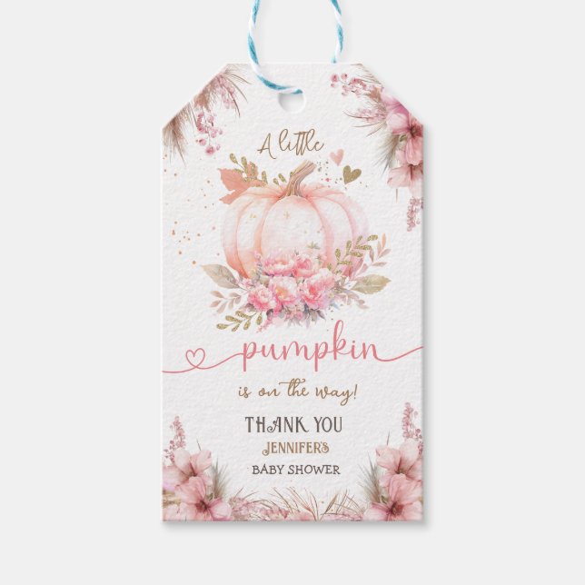 Étiquettes-cadeau Petit Baby shower Citrouille fille rose automne (Devant)
