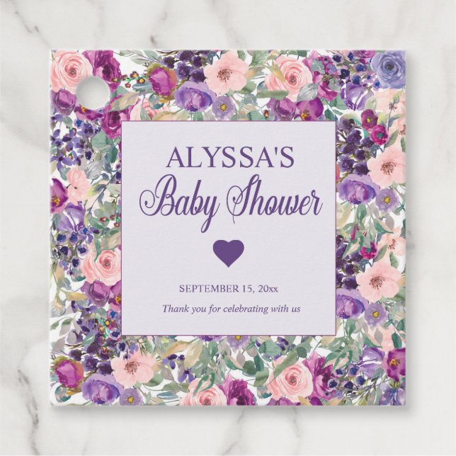 Étiquettes Cadeau Petit Baby shower de fille rose violet (Devant)