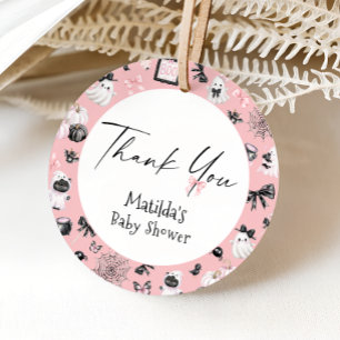 Étiquettes Cadeau Petit Baby shower d'Halloween rose Boo