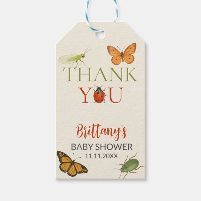 Étiquettes-cadeau Petit Baby shower d'insectes de bugs d'amour (Devant)