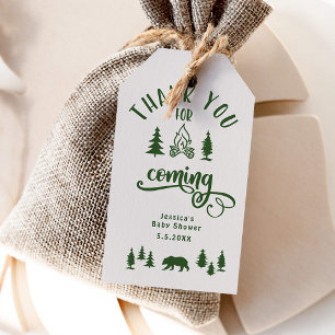 Étiquettes-cadeau Petit baby shower forestier vert de camping