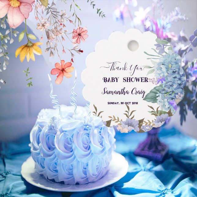 Étiquettes Cadeau Petit Baby shower Hydrangea bleu doux (Soft Blue Little Flower Bud Hydrangea Baby Shower Favor Tags)