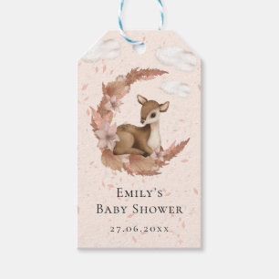 Étiquettes-cadeau Petit Bambi & Fleurs Pastel Pink Baby Anniversaire