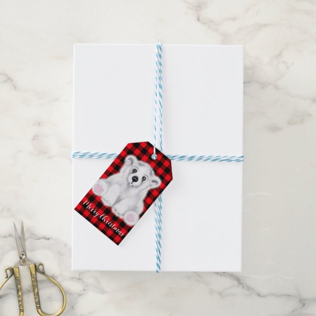 Étiquettes-cadeau Petit bébé ours polaire de Noël, petit ours de Pèr (Avec de laficelle)